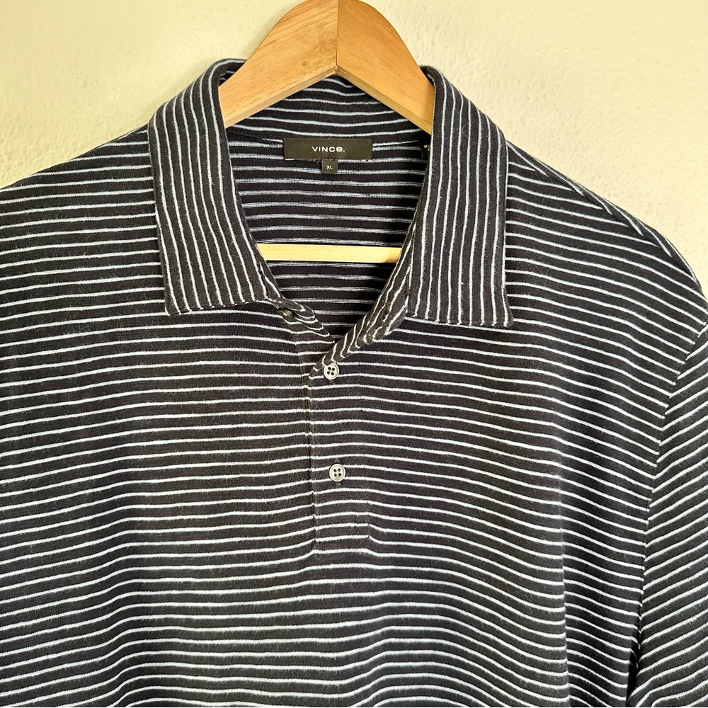 Vince Men’s Blue White Striped Polo XL Cotton